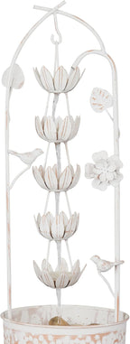 Alpine Corporation YHL866 30"" Metal Rustic Water Fountain with Decorative Flower – Cascading Waterfall Feature for Gardens, Patios, and Outdoor Décor, White