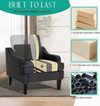 Modern Accent Chair for Bedroom Upholstered Reading Chair with Side Pockets Comfy Living Room Chairs Living Room Armchair with Wood Legs for Office, Apartment (Charcoal)