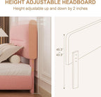 Full Size Cloud Bed Frame, Upholstered Boucle Platform Bed with Adjustable Headboard, Anti-Collision Soft Rounded Corners, Noise Free, Easy Assembly, Pink