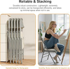 6 Pack Folding Chairs Fabric Dining Chair Set with Padded Cushion and Back, Indoor Outdoor Foldable Seat with Steel Frame for Home Office Events Wedding Party, Oatmeal Strip Seating