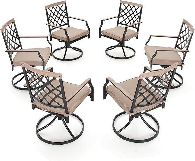Sophia & William Outdoor Swivel Metal Chairs Set of 6, Patio Dining Chairs with Cushions, Strong Capacity Furniture Set for Garden Backyard Support 300lbs
