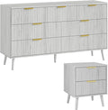 LYNSOM Fluted Dresser and Nightstand Sets 2 Piece, 2-Drawer Nightstands and 7-Drawers Dresser, Wood Bedroom Furniture Set for Home, Bedroom, Hallway, White