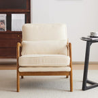 Karl home Mid-Century Modern Accent Chair, Living Room Chairs with Pillow Corduroy Upholstered Lounge Armchair with Solid Wood Frame & Soft Cushion for Bedroom, Reading Room, Beige