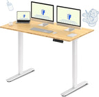 FLEXISPOT E3 Bamboo Dual Motor 60x30 Inch Electric Height Adjustable Standing Desk Whole-Piece Board Sit Stand Up Desk (White Frame + Bamboo Desktop)