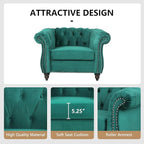 2 Piece Living Room Furniture Set, Velvet Loveseat and Chair Set, Mid Century Modern Upholstered Sofa Couch with Cushions, Comfy Tufted Chesterfield Couches for Living Room, Bedroom, Office