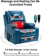 Oversized Lazy Boy Recliner Chair, 2 Motor Leather Recliner, Nursing Lift Chair with Massage and Lumbar Heating, Functional Adult Power Recliner with Cup Holders