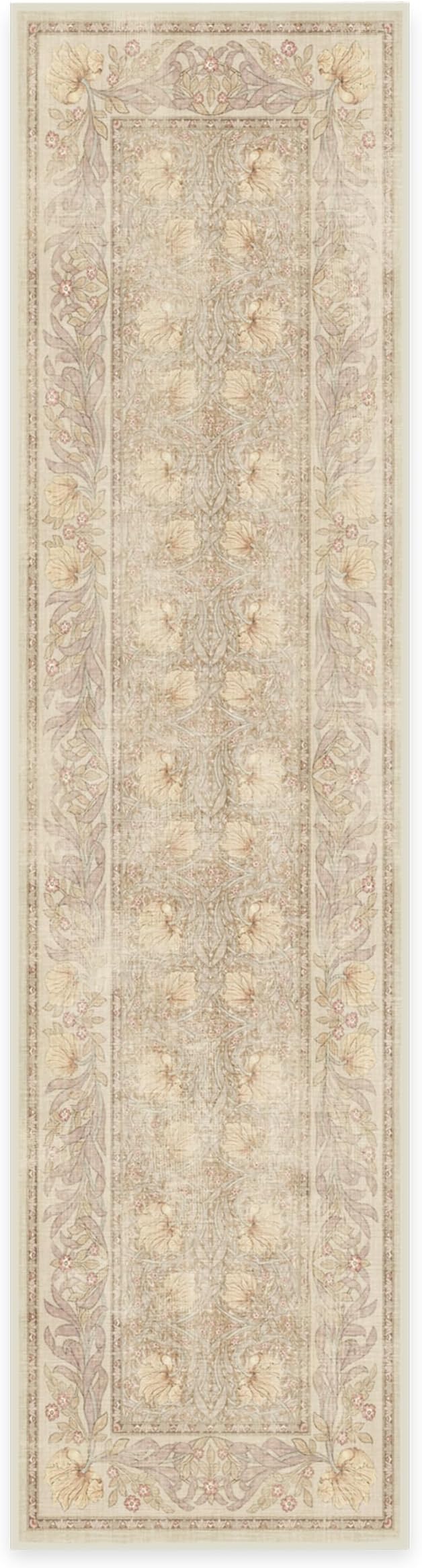 RUGGABLE x Morris & Co Machine Washable Runner Rug – Pimpernel Vintage Stone 2.5x10, Stain-Resistant, Non-Slip – Washable Rug for Hallway, Entryway, Living Room & Kitchen–with Cushioned Pad