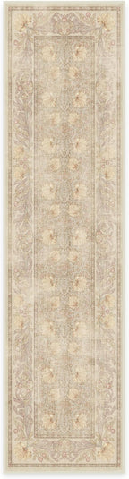 RUGGABLE x Morris & Co Machine Washable Runner Rug – Pimpernel Vintage Stone 2.5x10, Stain-Resistant, Non-Slip – Washable Rug for Hallway, Entryway, Living Room & Kitchen–with Standard Pad