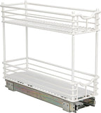 Household Essentials Glidez Multipurpose Paint-Finished Steel Pull-Out/Slide-Out Storage Organizer with Plastic Liners for Under Cabinet Use - 2-Tier Design, White