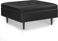 SIMPLIHOME Shay 38 inch Wide Mid Century Modern Large Square Coffee Table Storage Ottoman in Distressed Black Vegan Faux Leather, Assembled, for The Living Room and Entryway