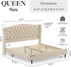 Belffin Queen Bed Frame with Headboard, Luxury Upholstered Velvet Platform Bed with Wingback, Button Tufted & Nailhead Trim, Anti-Slide Tall Footboard, No Box Spring Needed, Noise-Free, Beige