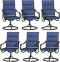 PHI VILLA Patio Swivel Dining Chairs Set of 6, All Weather Outdoor Chair with Padded Textilene & Black Metal Frame for Outdoor Lawn Garden Poolside (Blue)