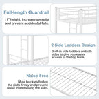 VECELO Twin Over Twin Bunk Bed with Trundle, Metal Bunkbeds with Ladder and Full-Length Guardrail, Noise Free, No Box Spring Needed, Off White