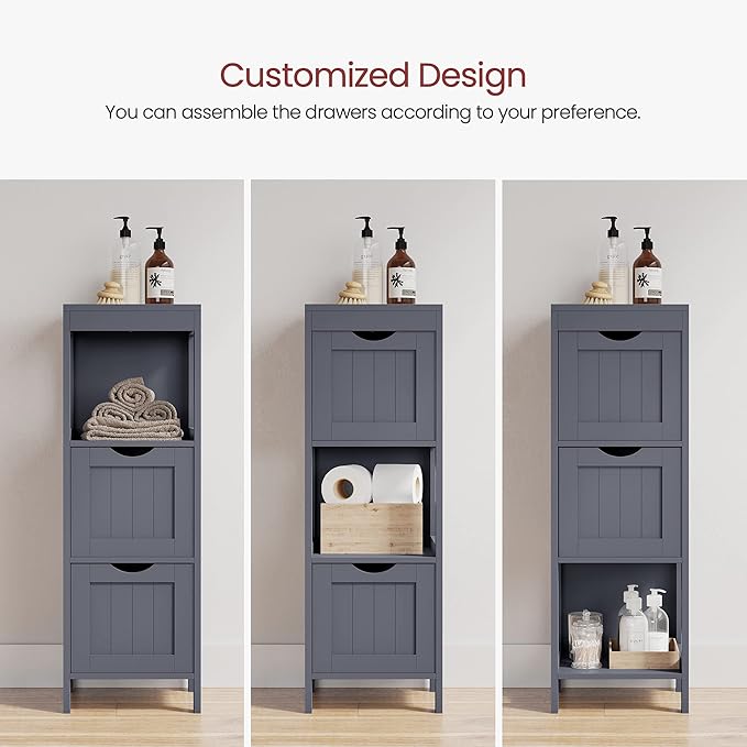 VASAGLE Storage Cabinet, Storage Organizer Rack Stand for Bathroom, Living Room, Bedroom, Multifunctional Corner Unit, 2 Drawers, 35 Inches in Height, Slate Gray BBC042G01