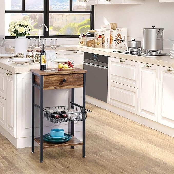 VECELO Tall End Side Tables 27 Inch Night Stand with U-Shape Basket and Storage Drawer/Shelf for Living Room/Bedroom/Small Spaces, Set of 2, Hemp Gray