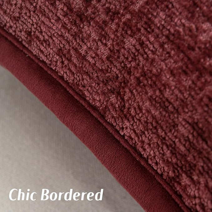 FUTEI Burgundy Chenille Throw Pillow Covers 24x24 Inch Set of 2,Soft Cozy Bound Edge Design European Cushion Cover,Home Decor for Couch Bed Living Room