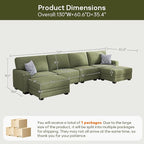 Wanderwell Oversized Modular Sectional Sofa, 6-Seater U Shaped Couches with Movable Ottoman,Corduroy Sectional Couch with Wide and Deep Seats Suitable for Living Room,Bedroom,Apartment (Olive, U-6)