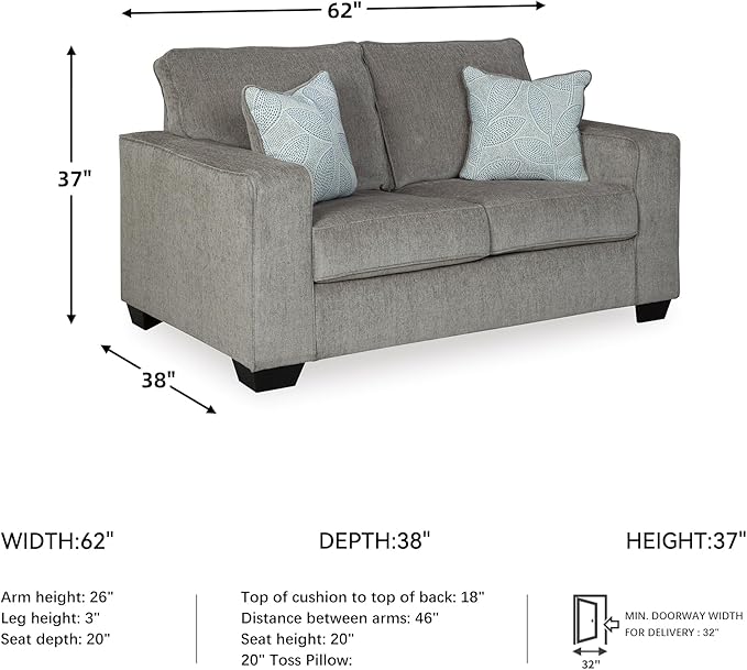 Signature Design by Ashley Altari Modern Loveseat with 2 Accent Pillows, Light Gray