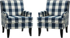 HULALA HOME Modern Accent Chairs Set of 2, Farmhouse High Back Buffalo Plaid Chairs with Wooden Legs & Nail Head Trim, Comfy Upholstered Armchairs for Living Room/Bedroom (Buffalo Navy)