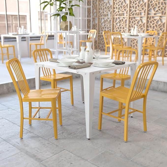 Flash Furniture Gael Commercial Grade 2 Pack Yellow Metal Indoor-Outdoor Chair