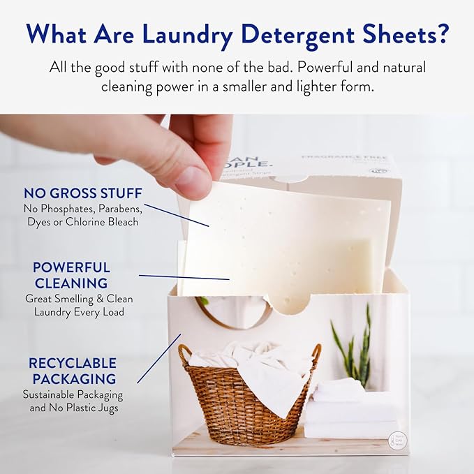 The Clean People Laundry Detergent Sheets - Laundry Soap - Ultra Concentrated, Recyclable Packaging, Stain Fighting - Christmas Morning (96 Count)