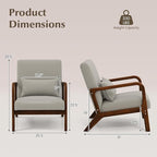 KOMFOTT Mid-Century Modern Accent Chair, Indoor Living Room Leisure Chair with Cushioned Seat & Back, Upholstered Armchair with Rubber Wood Frame & Lumbar Pillow, Lounge Chair for Bedroom, Grey