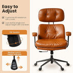 Home Office Desk Chair, Mid-Century Modern Office Chair with Adjustable Lumbar Support, Thickened Cushion Executive Desk Chair with 360 Rolling Swivel for Meeting Game Study Room(Brown)