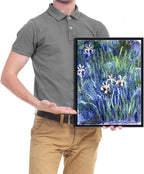 Wieco Art Framed Canvas Wall Art Irises by Claude Monet Oil Paintings Reproduction Landscape Pictures Artwork on Canvas Art Prints for Living Room Decorations and Wall Decor