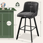 Swivel Counter Height Bar Stools Set of 2, 30''H Upholstered Barstools with Backs, Modern Bar Stool Chairs for Kitchen Island, Metal Legs, Fabric, Black Grey Stools Counter Chair
