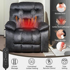 EONIX Large Lay Flat Power Lift Recliner Chair for Elderly with Heat and Massage, 400lbs Dual Motor Electirc Lift Chair with Extended Footrest, SLRY007062, Black