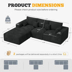 113" Modular Sectional Sofa, Convertible L-Shaped Cloud Couches for Living Room with Ottoman, 4 Seater Corduroy Boneless Couch Sofas Set, No Assembly Required, Black 1 PCS