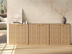 Evermagin 94.5" Oak Buffet Cabinet with Storage, Large Sideboard Cabinet, Boho Accent Credenza, Fluted Console Table with Doors for Dining Room, Kitchen, and Living Room