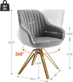 Zouron Mid Century Modern Swivel Accent Chair with Gold Metal Legs, Upholstered Swivel Chair No Wheels, Side Accent Arm Chair Vanity Chair for Small Space Home Office Living Room Bedroom, Grey