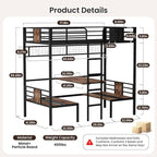 Twin Over Twin Bunk Bed, Convertible Twin Bunk Bed w/Desk & Storage & 2 Seat, Heavy Duty Metal Twin Loft Bed Frame with Safety Guardrails & EVA Padded Ladder for Teens(Cushion not Included)