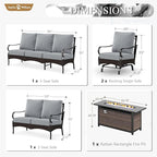 Sophia & William Patio Furniture Set with Fire Pit Table, 5 PCS Metal Outdoor Conversation Set with Fire Pit Table, 2 Sofa Chairs,1 Loveseat, 3-Seater Couch for Outdoor Seating, Backyard, Porch(Grey)