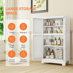 Metal Bathroom Storage Cabinet, Freestanding Pantry Floor Cabinet with 4 Doors and 2 Adjustable Shelves for Living Room, Dining Room, Kitchen (White, 43.3" H-4 Doors)