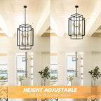 WJShome High Ceiling Foyer Chandelier: 8-Light Farmhouse Lantern Chandeliers for Entryway Industrial Large Pendant Light Fixtures for Entry Staircase Hallway Dining Room Kitchen Island, Black & Gold