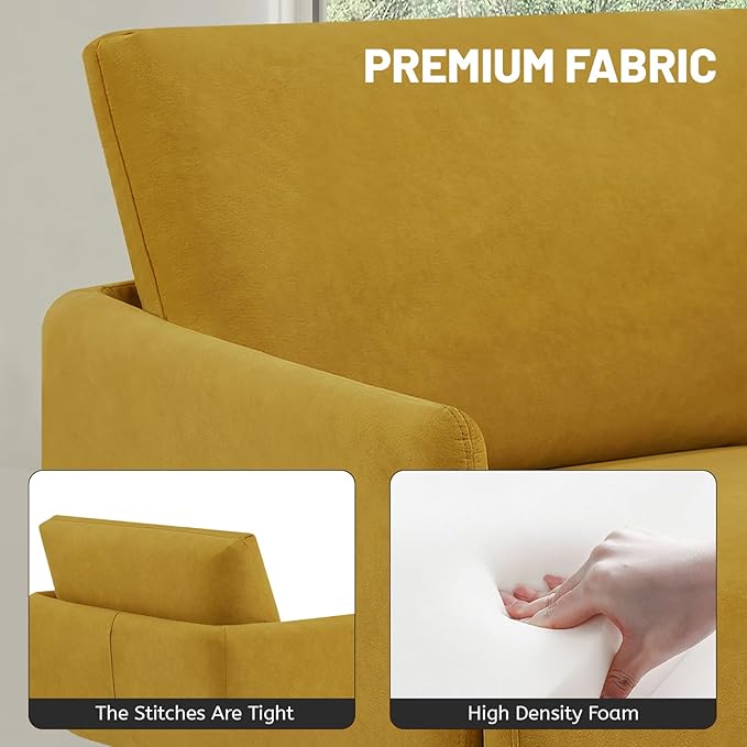 Oversized Accent Chair for Living Room Chairs Reading Arm Chair Comfy Modern Single Sofa Side Chairs with Metal Legs & Soft Cushion for Bedroom, Waiting Room (Velvet Yellow, Set of 1)