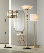 Possini Euro Design Summit Light Blaster Modern Torchiere Floor Lamp 71" Tall Warm Gold Metal Frosted White Glass Shade Decor for Living Room Reading Bedroom Bedside Office Family House Home