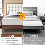 Jocisland Wood Queen Size Bed Frame,Tall Upholstered Tufted Headboard, Solid Wood Platform, No Box Spring Needed, Walnut