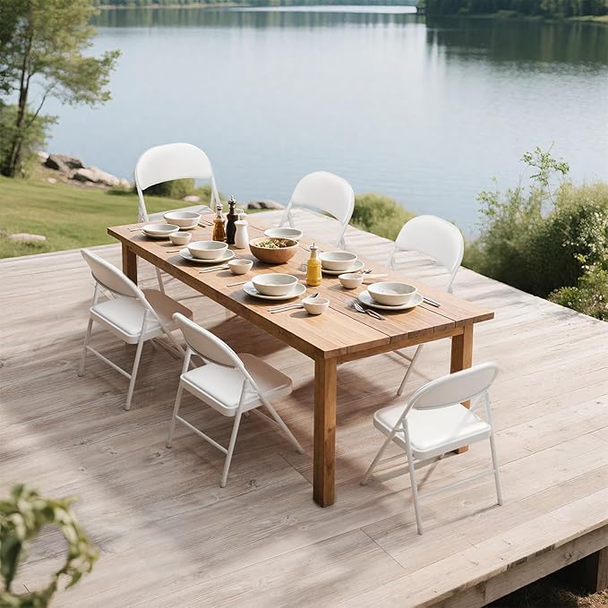 6 Pack White Folding Chairs with Padded Cushion for Outside, Portable Stackable Commercial Metal Foldable Chairs with Steel Frame for Home Events Office Wedding Party, 350lbs Capacity