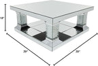 Deco 79 Wood Mirrored Coffee Table with Crystal Embellishments, 39" x 39" x 18", Silver