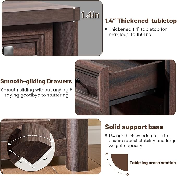 59" Large Buffet Cabinet with Storage, Farmhouse Walnut Sideboard Coffee Bar with 4 Doors & Adjustable Shelves, Wood Credenza Accent Coffee Bar Console Table for Living Room Hallway