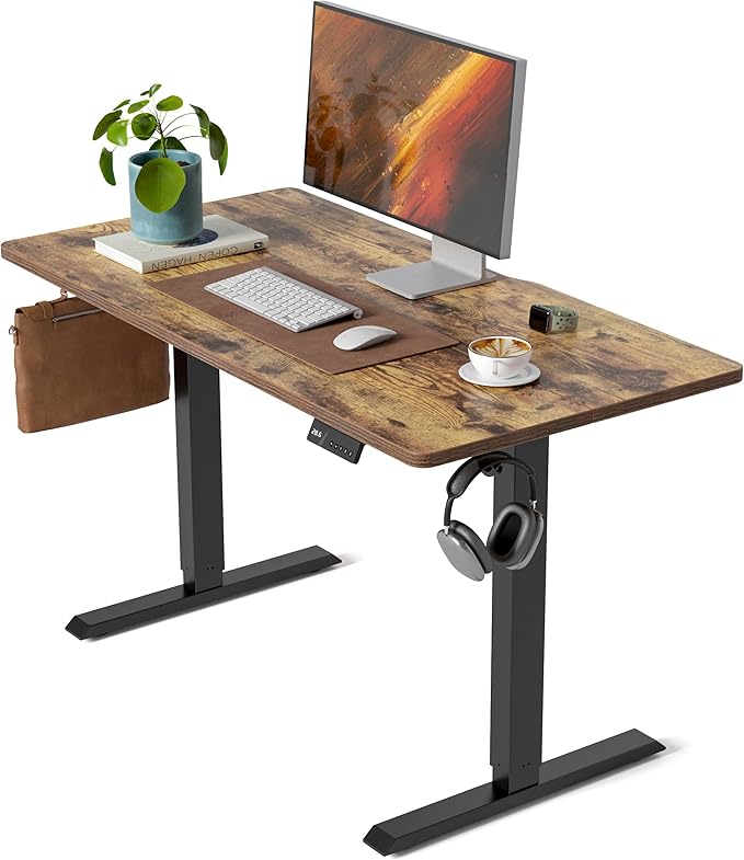 CubiCubi 48 x 24 Inches Electric Standing Desk, Height Adjustable Sit to Stand Desk, Home Office Table with Splice Board, Rustic Brown