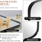ANDY STAR Wall Mirror for Bathroom, 30x36 Matte Black Bathroom Mirror, Modern Stainless Steel Metal Frame Rounded Corner Rectangle Mirror for Vanity