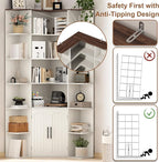 74" Tall Corner Bookshelf with 2 Arched Doors, 6-Tire L Shaped Bookcase with 16 Open Storage Shelves, Rustic Large Corner Shelf with Cabinet for Living Room, Home Office