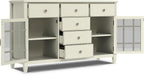 SIMPLIHOME Connaught Buffet - 60 inch Wide Solid Wood 3-Door Sideboard Buffet in Antique White, Traditional Storage Cabinet for Dining Room or Kitchen with Adjustable Shelves and Classic Molding