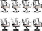 Sophia & William Swivel Patio Chairs Set of 8, Metal Rocker Patio Outdoor Dining Chairs Set with Seat Cushions, Wrought Iron Patio Bistro Furniture Chairs with Armrest for Garden, Yard, 8 Pack