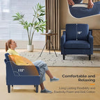 VINGLI Navy Blue Accent Chairs for Living Room, Line Comfy Upholstered Chair Mid Century Modern Armchair for Bedroom, Home Office, Small Spaces, Apartment