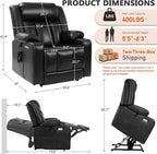 EONIX Dual Motor Oversized Power Lift Recliner Chair for Elderly, 400lbs Heavy Duty Faux Leather Recliner with Massage and Heat, Lay Flat Big and Tall Lift Chair with Cup Holders, Black